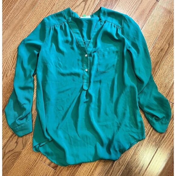 Modcloth Tops - ModCloth Fervour Popover Blouse Large Kelly Green Office Casual Lightweight